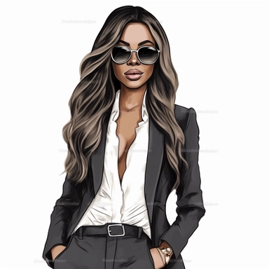 boss lady clipart, realistic, white background, black
