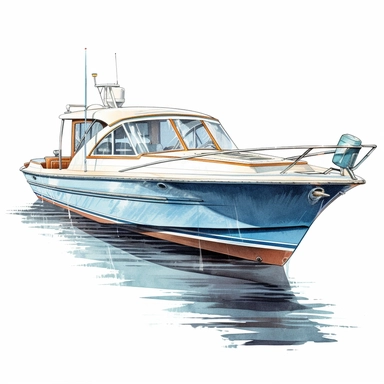 power boat, in the style of realistic and hyper-detailed renderings, sketchfab, ahmed morsi, realistic paintings, use of common materials, handcrafted designs clipart with white background