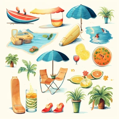 summer holiday icons and illustrations clipart