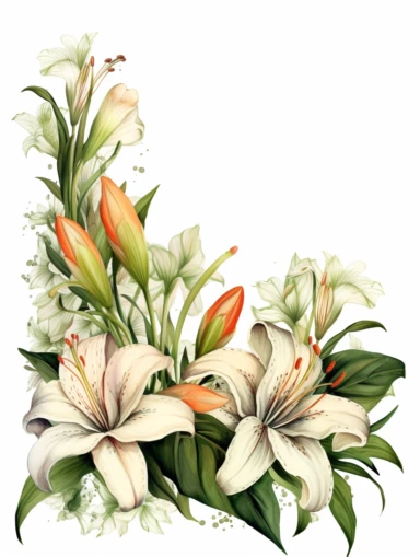 rectangle frame with lily clipart,white background
