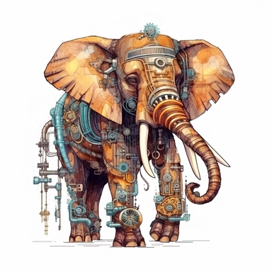 steampunk elephant, dirty style Sublimation Clipart, isolated on white background