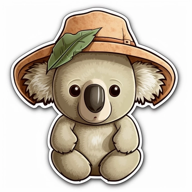 simple Cute clipart cartoon sticker koala in a Australian cork hat