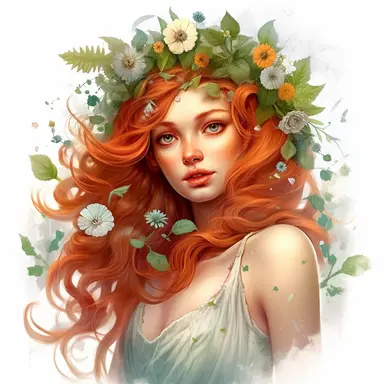 beautiful greek goddess with red hair and freckles,surrounded by flowers, ancient greek hairstyle ancient greek era clothing, beatiful smile, realistic inverted portrait white background, high quality, hyper-realistic,celestial,greek goddess clipart,glow,magical,style Anna Dittmann Camilla D'Errico Anne Stokes, fantasy art style,sparkle,bokeh,beautiful,ethereal,dreamy