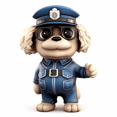 Clip art ,cartoon dog dressed a policeman, no background