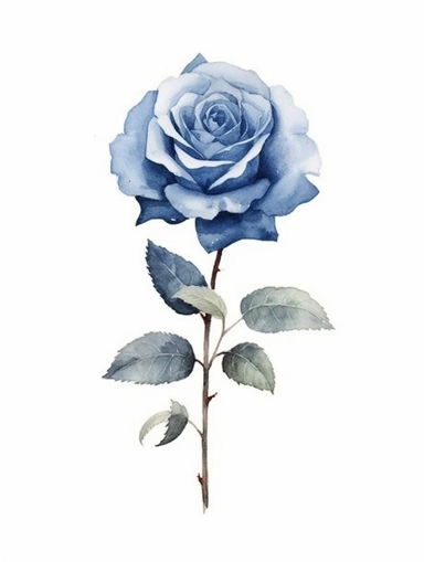 vintage beautiful victorian shabby chic blue rose on white background, blue theme, watercolor illustration, clipart