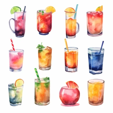 cold beverage clipart, watercolor, white background,