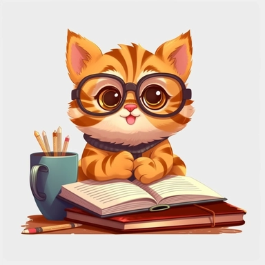 Cute cuddly cat studying in class, clipart