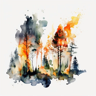 watercolor clipart forest fire white background