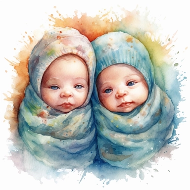 Watercolor cute new born twin baby on a cute blanket, clipart, singel clipart, High resolution, 8k
