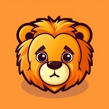 Cute lion face, cartoon, clipart, mascot, isolated on random background