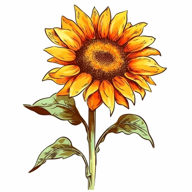 Watercolor Sunflower Clipart,fall sunflower with a long stalk,clear edges,warm colors,cut-out,Outlined Edge Detection,positive energy,clear white background,vector graphics
