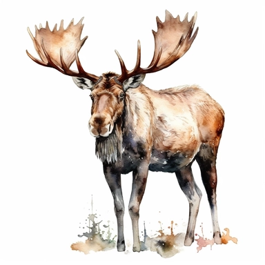watercolor Moose with large antlers clipart, highly detailed