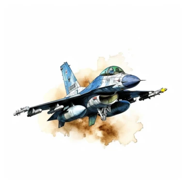 watercolor highly detaild f16 fighter jet clipart