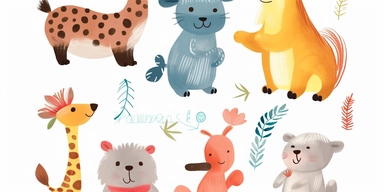 little animal clipart set 4 sets of cute little animals, in the style of varied brushwork techniques, layered imagery with subtle irony, spanish school, rollei prego 90, animated gifs, decorative paintings, brightly colored, 32k