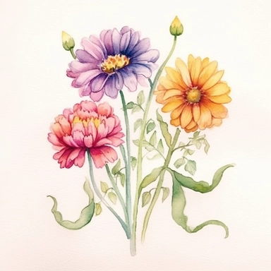 Craft a personalized hand-drawn watercolor clip art image portraying a family gift niche with birth flowers. Customize the image for a family of four: a April baby (Daisy), a June baby (Honeysuckle), a September baby (Morning Glory), and a November baby (Cosmos). Add a heartfelt quote or message beneath the niche, emphasizing the bond and love shared among the family members, creating a touching and sentimental artwork.