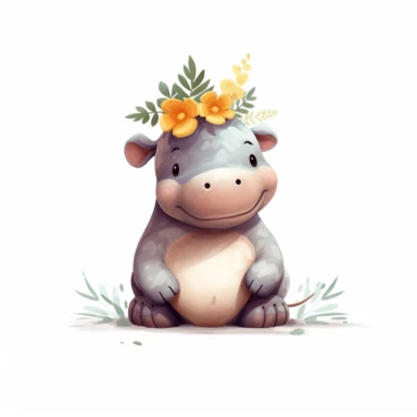 a baby hippo clipart with illustration, full body shot ,8k, style of Bohemian, style of Anna Süßbauer and Jon Klassen,vector, Vector, white background,Solid Background, Sharpness and clarity, masterpiece, trending on Artstation and Dribbble.