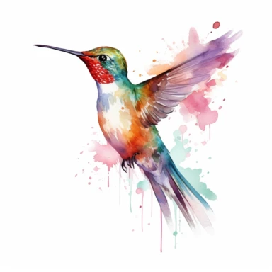 humming bird, water color style, clipart, white background