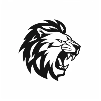 roaring lion head black frontal view silhouette vector flat simple identification symbol white backround white background minimalistic clipart png svg