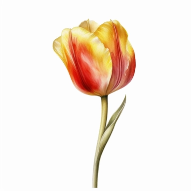 hyperrealism painting , a yellow and red tulip , white background, watercolor style, farmhouse chic, tempera clipart