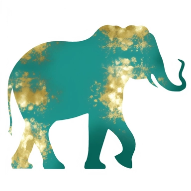 Elephant silhouette, clipart, teal and gold