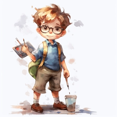 watercolor, education png Full body realistic cartoon in 32K UHD cute. 15 cm thick outline. Black color. There was no shadow on the ground. 8k with realistic watercolors and detailed illustrations. PNG clipart, transparent white background