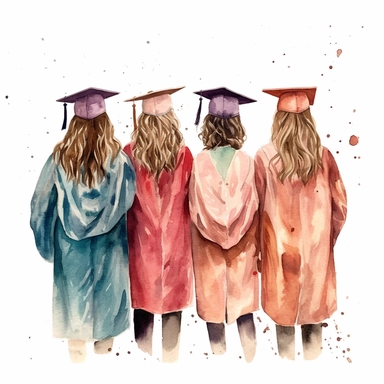 Behind view Graduation Clipart Graduate Students, bestfriends, watercolor Illustration clipart, 4K, extremely detailed