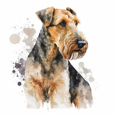 Generate an image of a Airedale Terrier dog Clipart in watercolor style on a white background