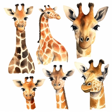Giraffe Watercolor Clipart, Cute Clip art for commercial use, Transparent PNGs, African Safari Zoo Animal, Baby Giraffe Silhouette