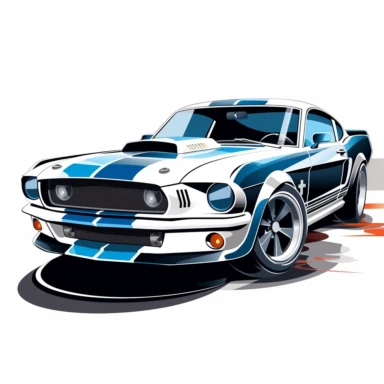 mustang racing car clipart, white background, digital illusion, vector art, high resolution, photo realistic