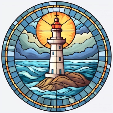 Stained Glass Lighthouse in the crown in the shape of a circle PNG Clipart