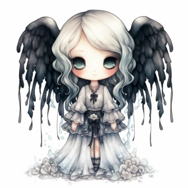 Angel of Death chibi, watercolor, clipart, sublimation, white background