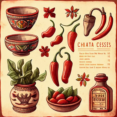 Draw a set of watercolor-style clip art images that feature red chilis that resemble Mexican ceramics and tiles. The images should have a rustic and intricate aesthetic, and should incorporate elements such as shape of country of Mexico in various shapes and sizes with traditional Mexican patterns and designs, made from different colors and shades. The images should be depicted in a variety of different styles and sizes, and should be adorned with details such as texture, shading, and other real