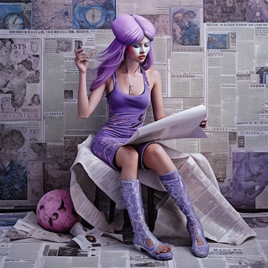 Amethyst Amaris art, astrology reading in the newspaper for aries, fifth house in astrology, neptune, uranus, capricorn, north node in capricorn, news paper clippings textile background with denim, alchemy tools, magnifying glass, allegory, allegory of light, Capo di tutti capi, french japanese, kanji script, photographer David LaChapelle, art dealers, toyen, dada, Alexander Mcqueen, Maison Margiela, John Galliano, ? evil eye bindi tattoo on forehead, ??‍♀️?‍♀️??‍♀️, ??, ??, uncolonized, theme A