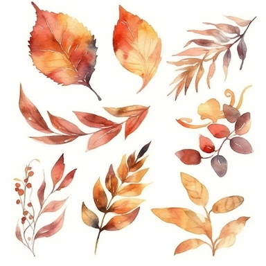 6 watercolor fancy fall clipart, isolated on white background,space out--ar3:2--s1000
