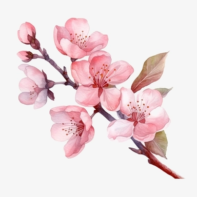 SAKURA CHERRY BLOSSOM SOFT WATERCOLOR, HIGH DETAIL, MODERN REALISTIC CARTOON STYLE, 8K WHITE TRANSPARENT BACKGROUND, CLIPART--AR 3:2