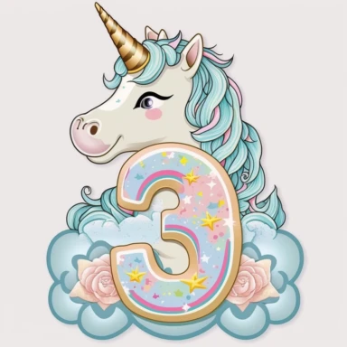 Happy Unicorn number 3 birthday design clipart