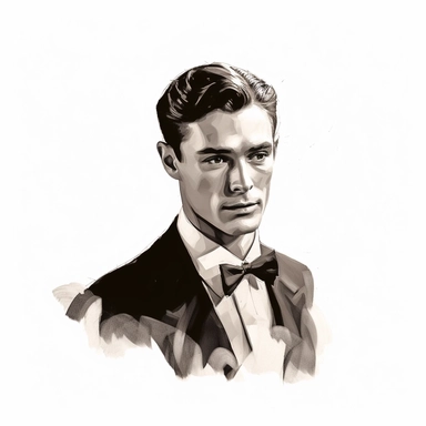 beautiful stunning handsome vintage old hollywood cinema young man, paint art style, clipart, white background, superrealistic, one of a kind