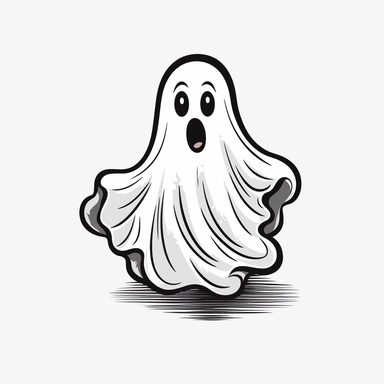 clipart, ghost graphic, cartoony, black vector print, white transparent background