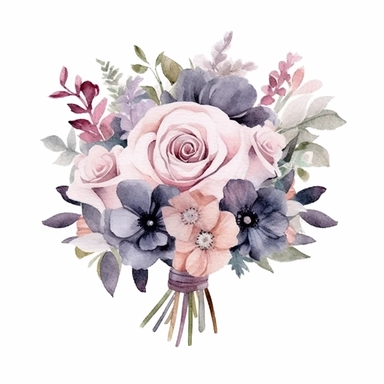 watercolor clipart with white background, bridal bouquet, cute and adorable, flat design,high quality--ar3:4--no mockups, watermarks, numbers, writing, letters--q2--v5.1--s1000
