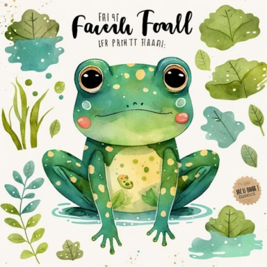 watercolor kawaii frog clipart