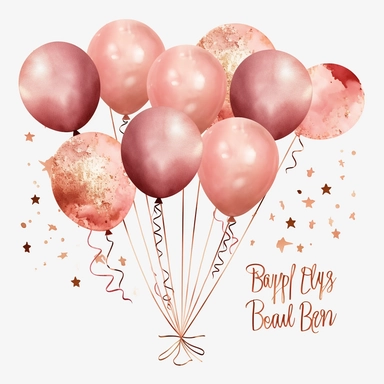 Clipart of Rose Gold Glitter Balloon happy birthday in watercolor style stand alone