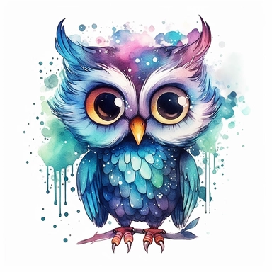 A fairytale style cute fairy owl with watercolor effect,suitable for digital clipart,white background,magical twinkles,magical scene,fairy vibrant colors Clipart ,Cartoon,hyper realistic, intricate detail, illustration style,high solution,on the white background