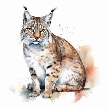 Bobcat illustration, watercolor clipart, isolated white background, 8k