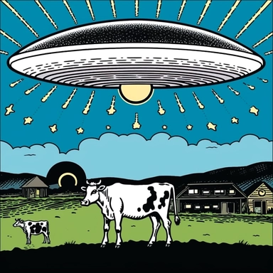 cow under alien saucer clipart with white ufo, in the style of realistic depiction of light, sol lewitt, creative commons attribution, faith ringgold, dan flavin, environmental activism, dark symbolism