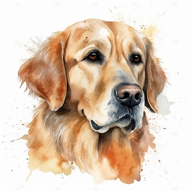 golden retriever in the style of head alone detailed, cartoon style, 2d watercolor clipart vector, creative and imaginative, hd, white background