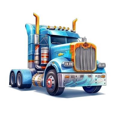 white background only, clipart of a tractor trailer truck, detailed and vibrant, pixar style