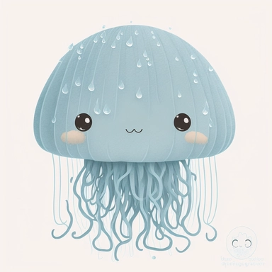 baby jelly fish clipart, in the style of muted and subtle tones, cartoon, close up, booru, wimmelbilder, hand-painted details, charming characters, thick texture, blue hues
