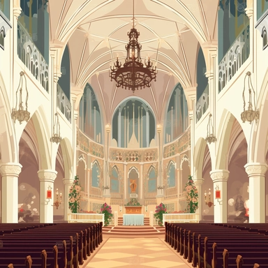 clipart Regency period interior church prepared for wedding