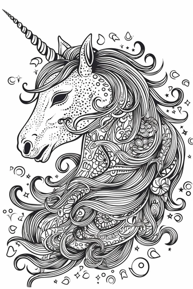 cute unicorn playing depicted in the style of clipart, white background, vector lines, in the style of a coloring book, thick, clear,lines, black and white,