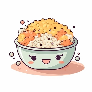 cute clipart icon of fried rice, anime style, in white background, soft color blending, rounded
